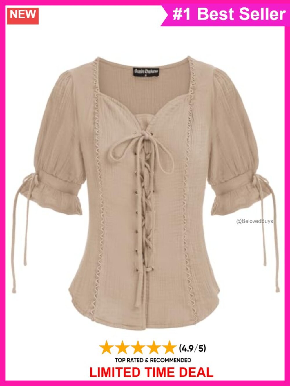 Renaissance Peasant Blouse Lace-Up Puff Sleeve Top